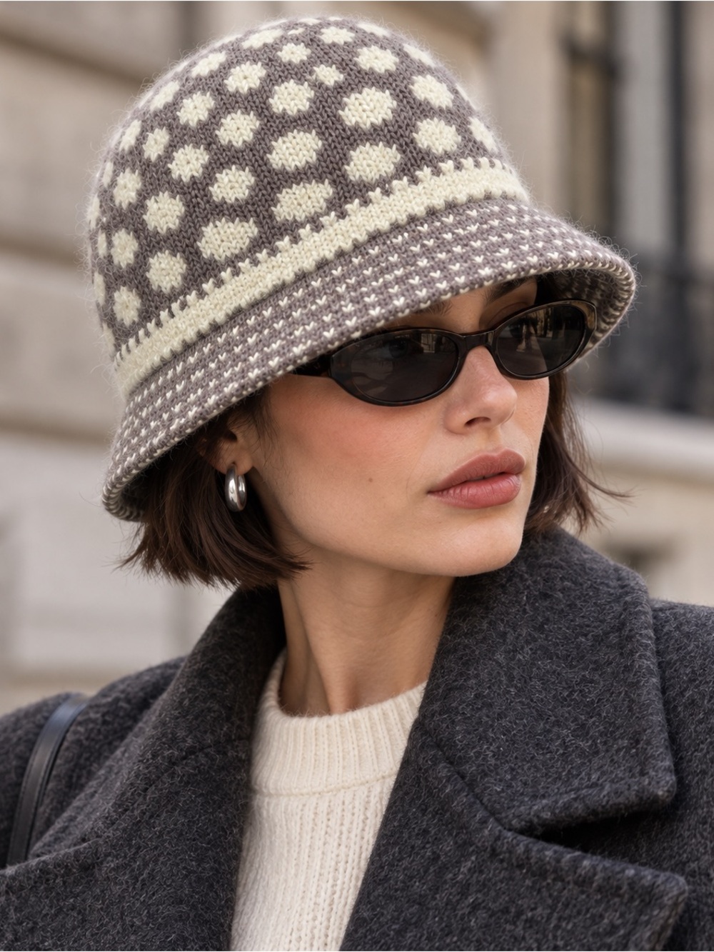 Kangol Knit Cloche Hat • Taupe & Cream • Made in England
